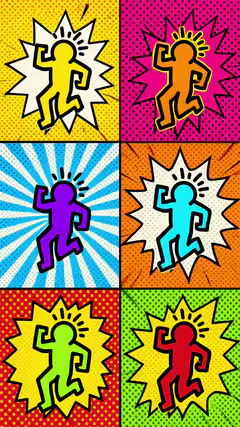 Colorful Keith Haring style running figures