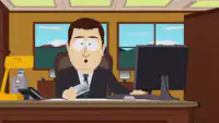 Mr. Mackey talking at his desk