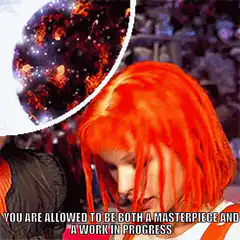 Milla Jovovich holding ID with exploding planet