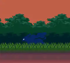 pixel art blue horse running