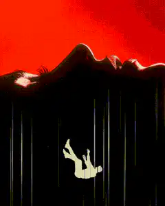 falling person under red sky