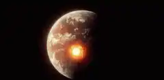 Planet exploding in space