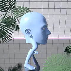 Blue head figure spinning basketballs