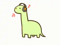 Green dinosaur listening to music with headphones