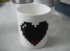 Coffee mug pixel heart reveal