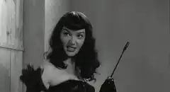 Woman in black gloves screaming