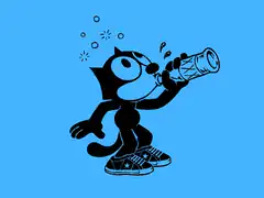 Felix the Cat drinking from a bottle