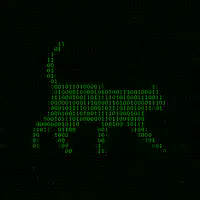 Matrix-style binary code forming a figure