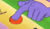 purple hand presses abort button