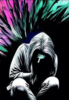 hooded figure with glowing wings
