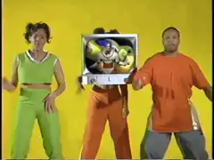People dancing with Buzz Lightyear on TV