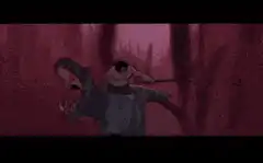 Samurai fighting demon in forest