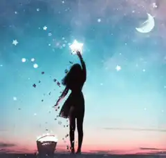 Silhouette girl catching a star