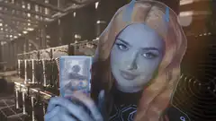 Woman holding money in server room