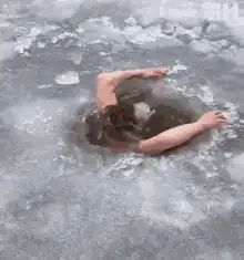 Man emerging from ice hole