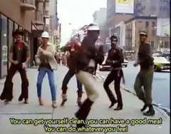 Men dancing on a city street