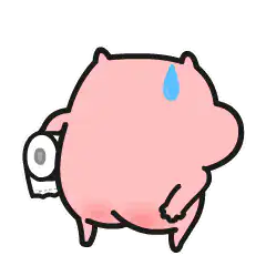 pink pig sweating with toilet paper