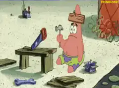Patrick Star hammering nail into wood