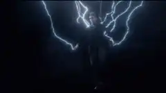 Man levitating with lightning bolts