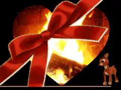 Bambi watching a heart-shaped fire
