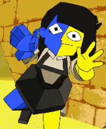 Blue and yellow character dancing pixel art