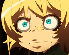 Anime girl blinks nervously