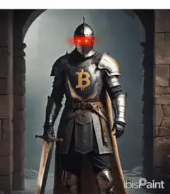 Bitcoin Knight with glowing red eyes