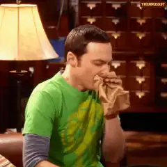 Sheldon Cooper breathing into a paper bag