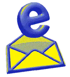 Blue letter e on yellow envelope