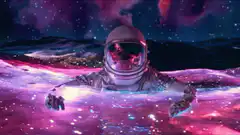 Astronaut swimming in a galaxy
