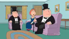 Peter, Lois, and Joe in tuxedos