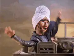 Surprised puppet in a car