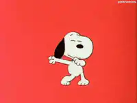 Snoopy dancing on red background