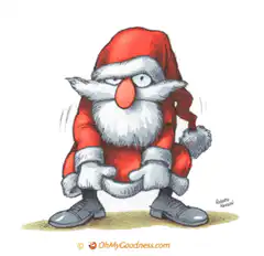 Santa pulls down pants to reveal eggs
