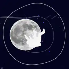 Silhouette falling past moon with stars