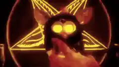 Furby in a demonic pentagram