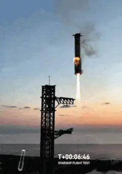 Starship rocket landing on launch tower