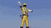 Yellow Ranger transforms with sparkles