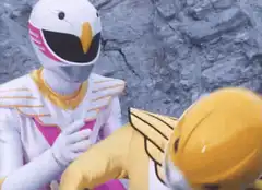 White Ranger and Yellow Ranger talking