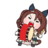 Chibi girl with cat ears drumming