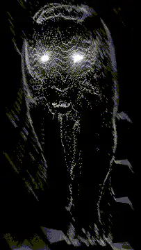 glitchy glowing eyes face