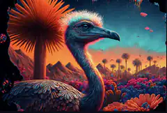 ostrich in alien landscape