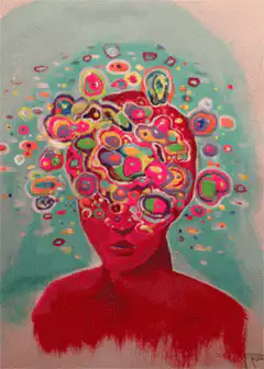 psychedelic head with colorful bubbles