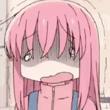 Anxious anime girl with pink hair