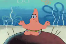 Patrick Star meditating on a rock