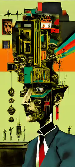 Surreal collage man with floating eyes