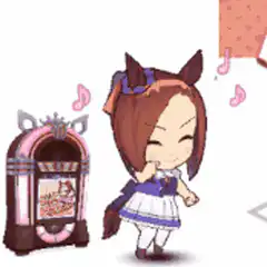 Chibi horse girl dancing with jukebox
