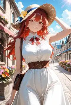 anime girl in white dress and straw hat