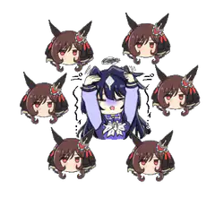 Raiden Shogun surrounded by Beidou heads
