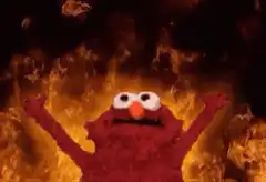 Elmo surrounded by fire